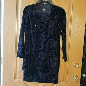 Teddi Evening Black Glitter shimmer dress Sz S EUC